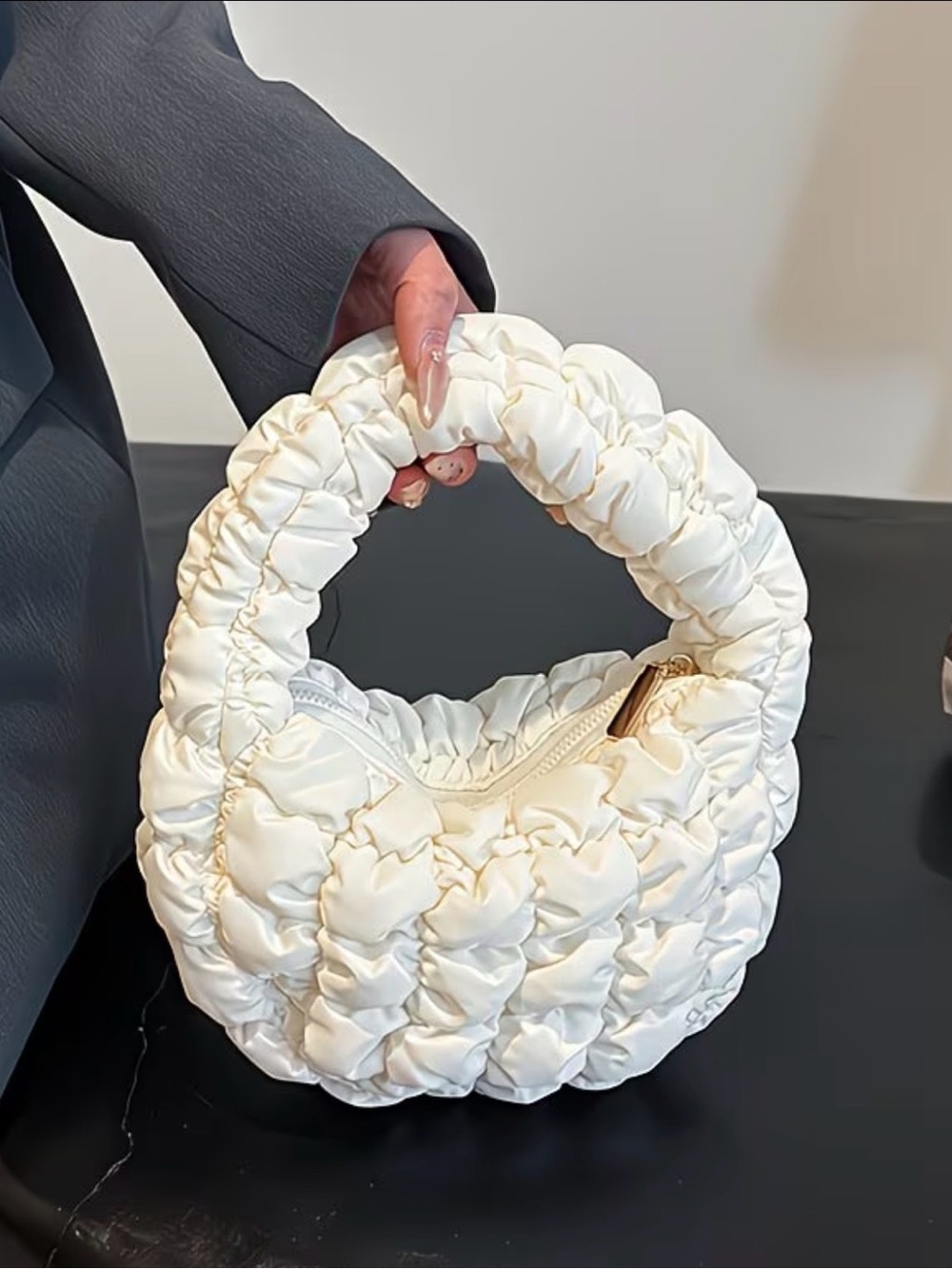 Cute Mini Puffy Quilted Handbag - White